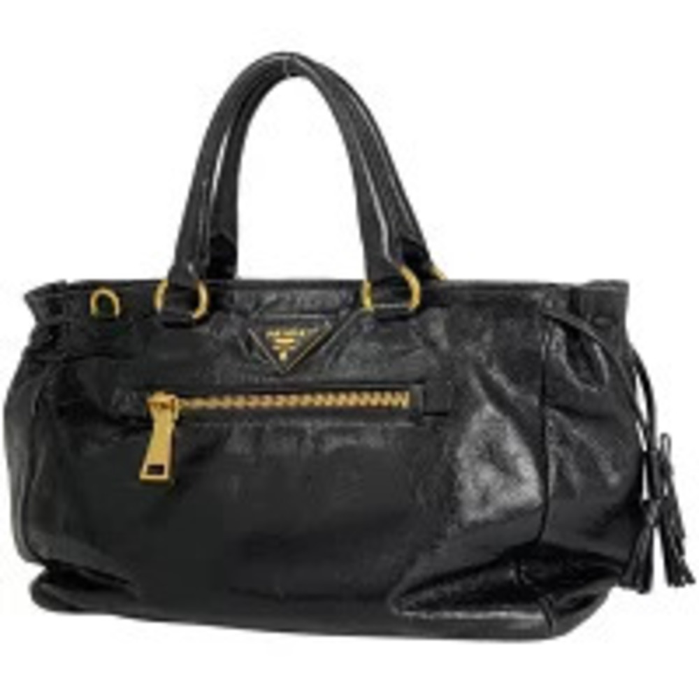 Prada Plate 2way Shoulder Bag Fringe Leather Nero Black